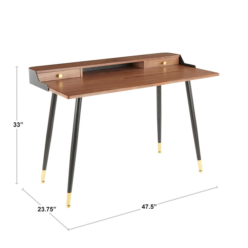 Bureau d'ordinateur Carson Carrington Creggan Mid-Century Modern en métal noir et bois