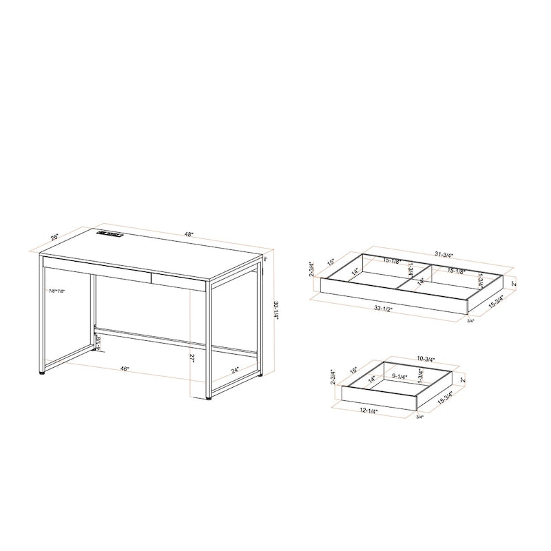 Bureau informatique Arthur Modern 122 cm en acier avec ports de charge par Furniture of America
