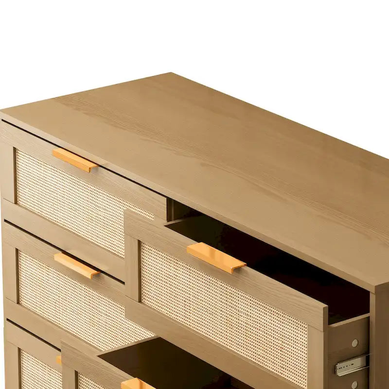 Commode en rotin et bois à 6 tiroirs