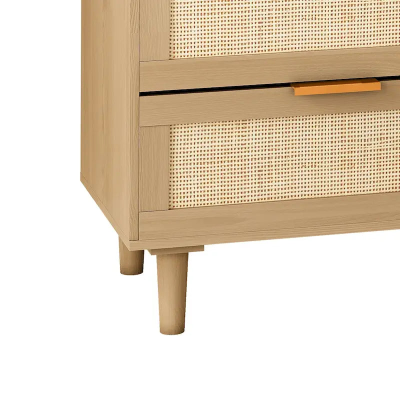 Commode en rotin et bois à 6 tiroirs