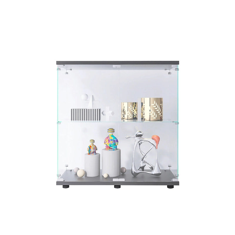 Vitrine en verre à deux portes 2 étagères avec porte