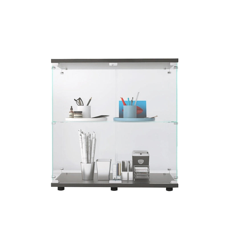 Vitrine en verre à deux portes 2 étagères avec porte
