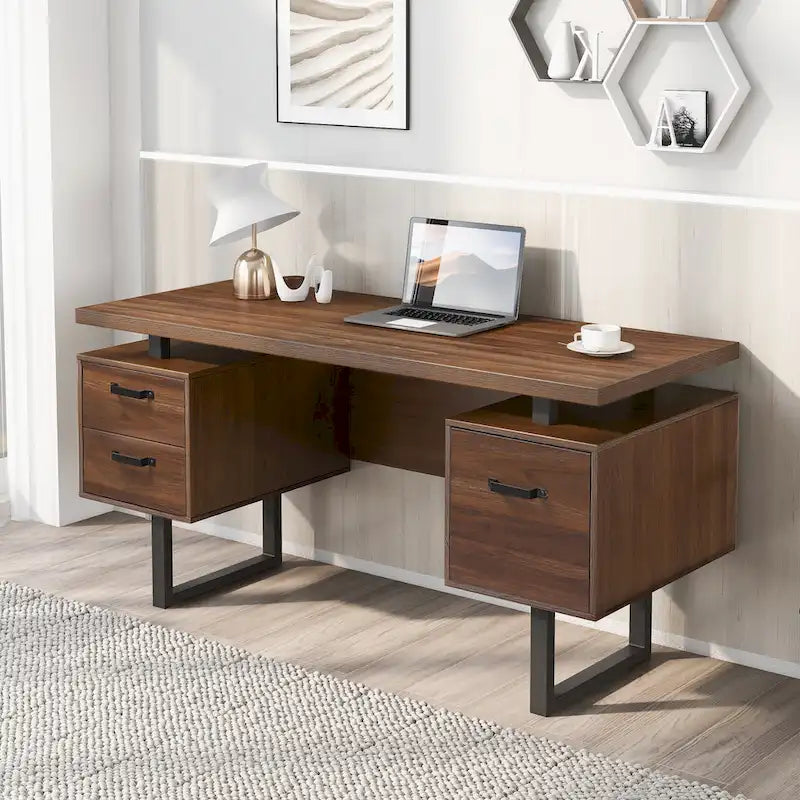 Bureau d'ordinateur à domicile avec tiroirs 150 cm