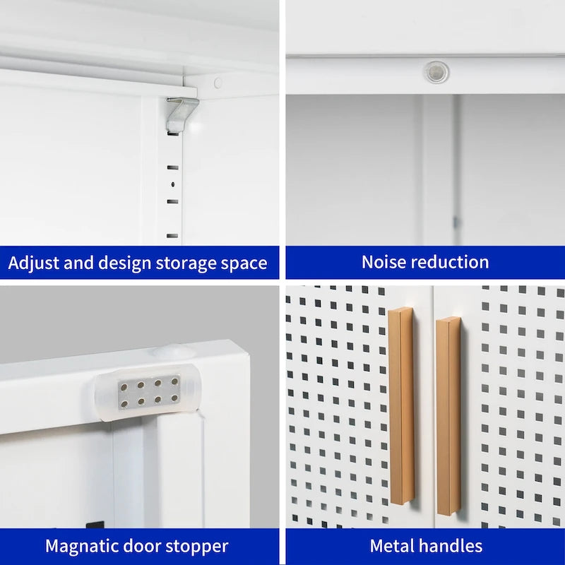 Armoire de rangement métallique avec 2 portes et 2 étagères réglables, Armoire de rangement de garage verrouillable en acier