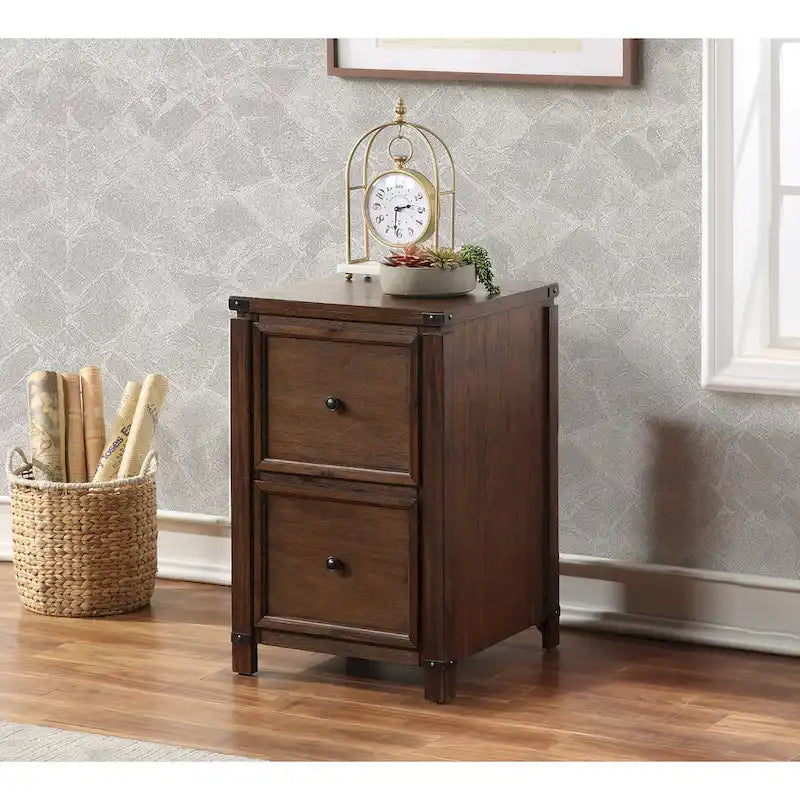 Meuble classeur à deux tiroirs OS Home & Office Furniture en placage de bois de noyer brossé