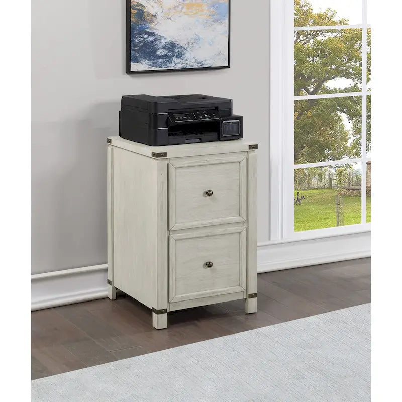 Meuble de classement à deux tiroirs OS Home & Office Furniture en placage de bois de chêne couleur champagne
