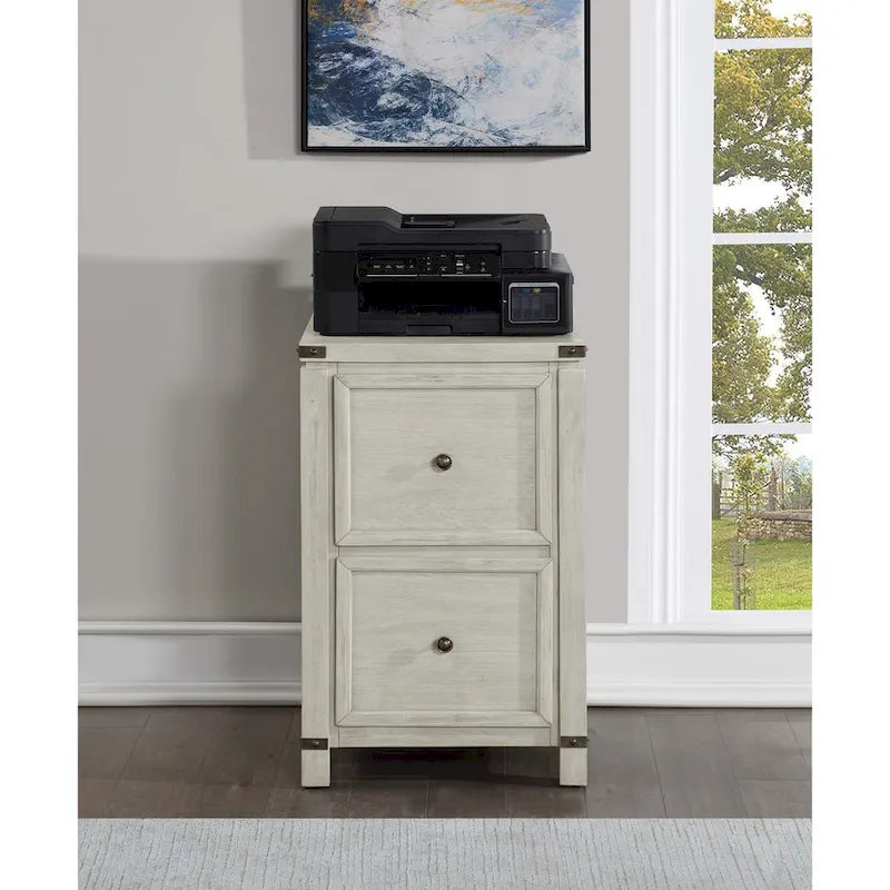 Meuble de classement à deux tiroirs OS Home & Office Furniture en placage de bois de chêne couleur champagne