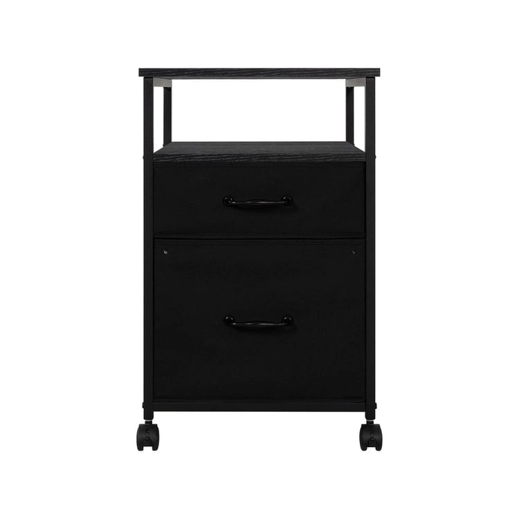 Meuble de classement mobile à 2 tiroirs avec support d'imprimante roulant avec étagère de rangement ouverte, armoire de classement verticale en tissu