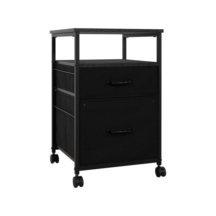 Meuble de classement mobile à 2 tiroirs avec support d'imprimante roulant avec étagère de rangement ouverte, armoire de classement verticale en tissu