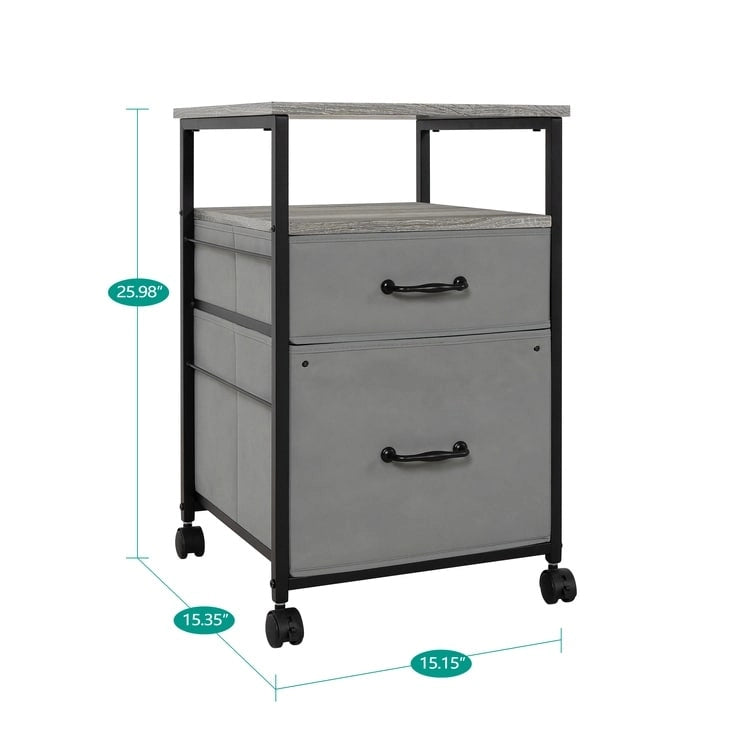 Meuble de classement mobile à 2 tiroirs avec support d'imprimante roulant avec étagère de rangement ouverte, armoire de classement verticale en tissu