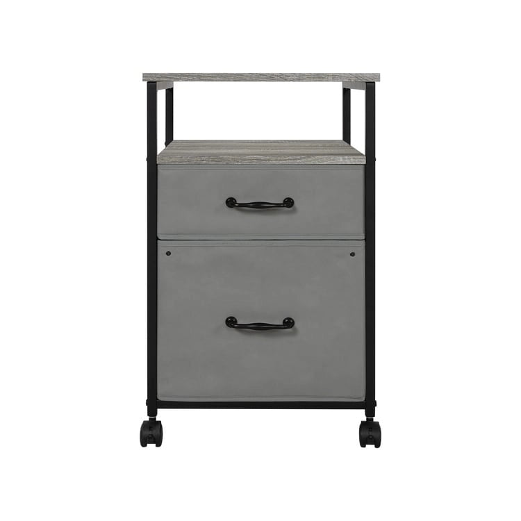 Meuble de classement mobile à 2 tiroirs avec support d'imprimante roulant avec étagère de rangement ouverte, armoire de classement verticale en tissu