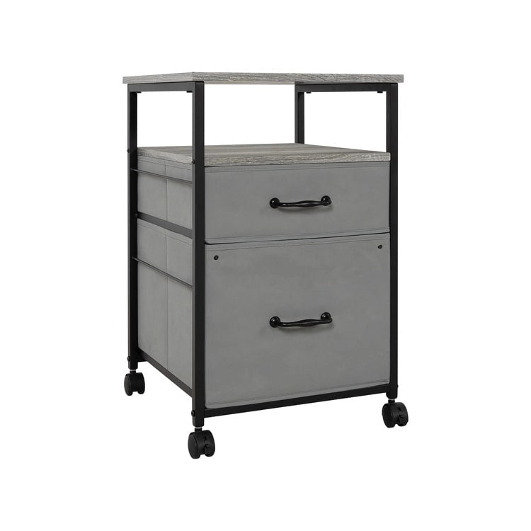 Meuble de classement mobile à 2 tiroirs avec support d'imprimante roulant avec étagère de rangement ouverte, armoire de classement verticale en tissu