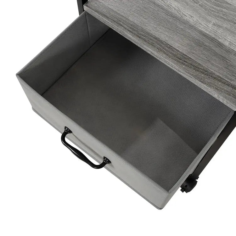Meuble de classement mobile à 2 tiroirs avec support d'imprimante roulant avec étagère de rangement ouverte, armoire de classement verticale en tissu