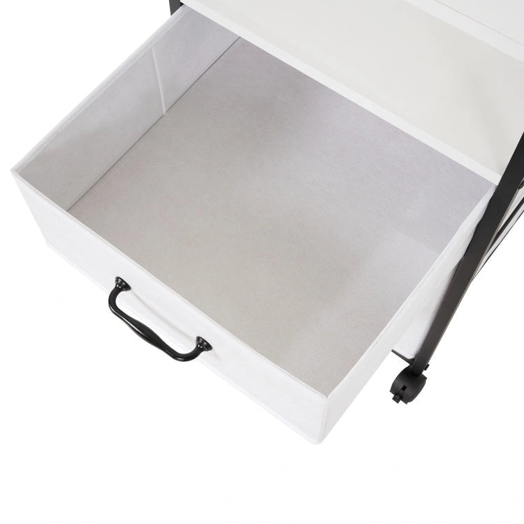 Meuble de classement mobile à 2 tiroirs avec support d'imprimante roulant avec étagère de rangement ouverte, armoire de classement verticale en tissu