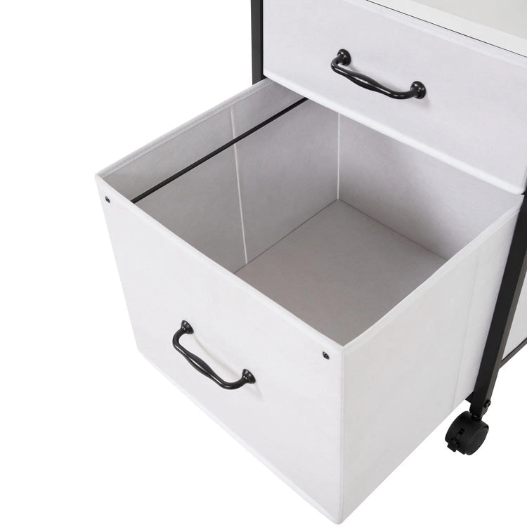 Meuble de classement mobile à 2 tiroirs avec support d'imprimante roulant avec étagère de rangement ouverte, armoire de classement verticale en tissu