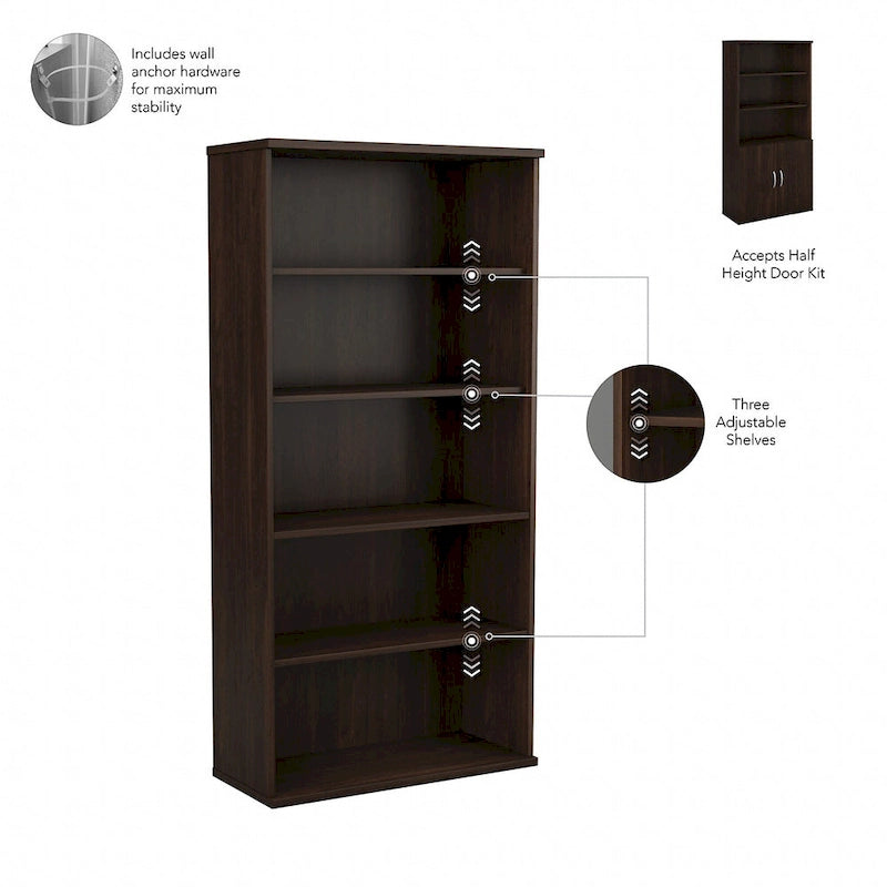 Bibliothèque hybride 5 étagères avec portes de Bush Business Furniture