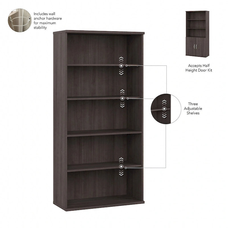 Bibliothèque hybride 5 étagères avec portes de Bush Business Furniture