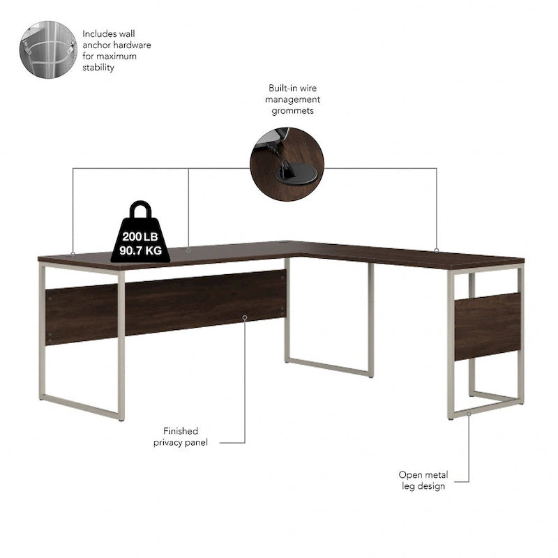 Bureau en L Hybrid de 72 po L x 30 po P de Bush Business Furniture