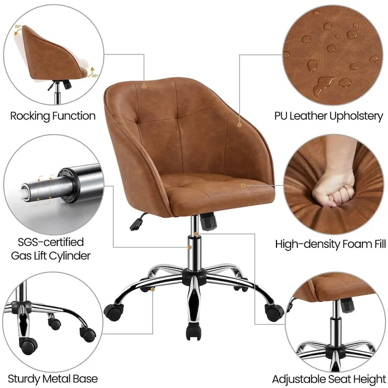 Chaise de bureau Yaheetech pour la maison, réglable en hauteur, pivotante à 360°