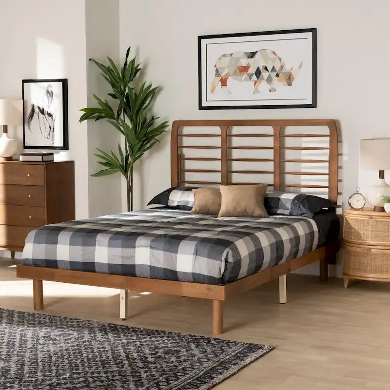 Lit plateforme en bois Petra, style moderne du milieu du siècle