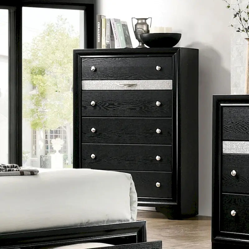 Ensemble table de chevet et commode 2 pièces Balistrieri Contemporary Noir par Silver Orchid