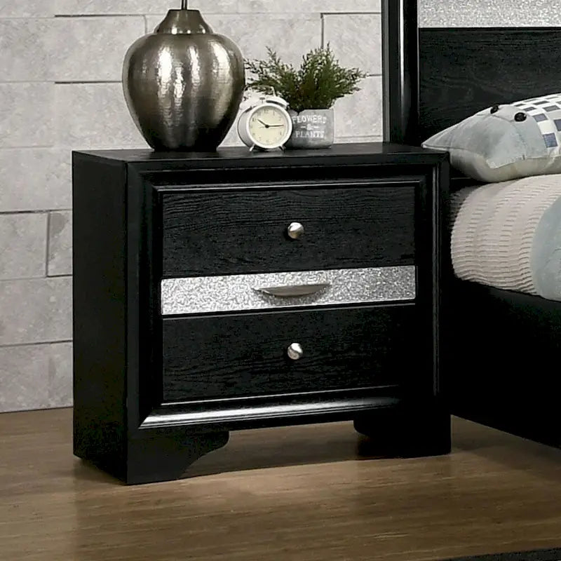 Ensemble table de chevet et commode 2 pièces Balistrieri Contemporary Noir par Silver Orchid
