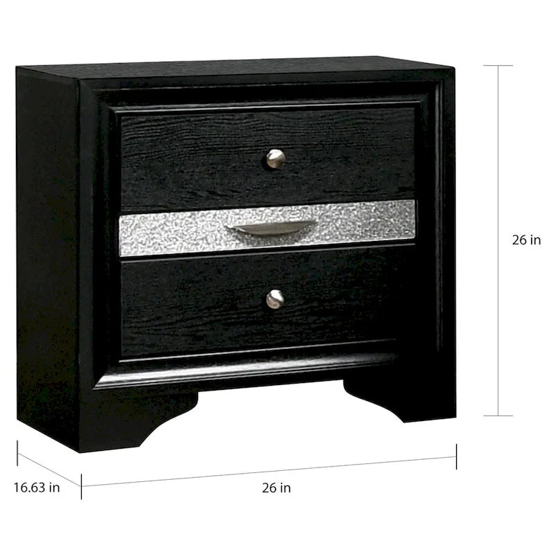 Ensemble table de chevet et commode 2 pièces Balistrieri Contemporary Noir par Silver Orchid