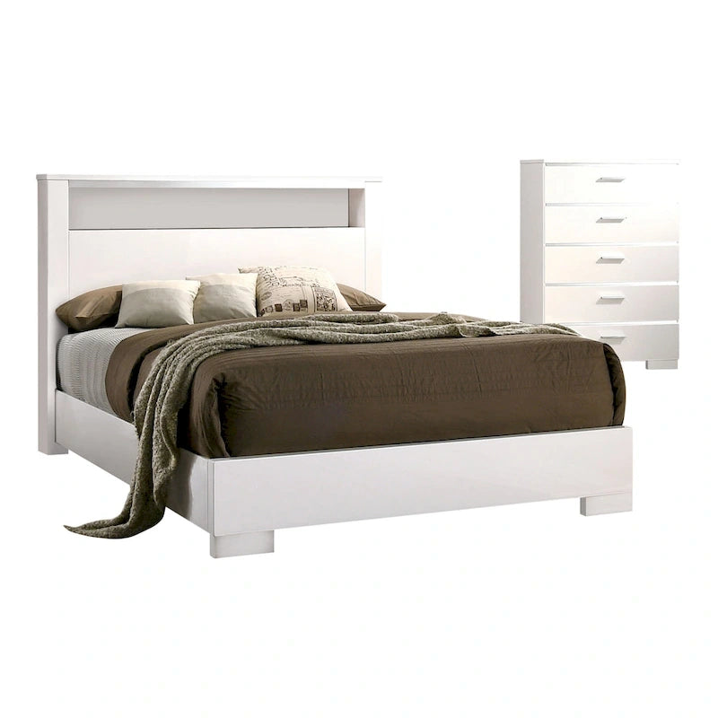 Ensemble lit et commode haute 2 pièces contemporain Champs en bois massif Furniture of America