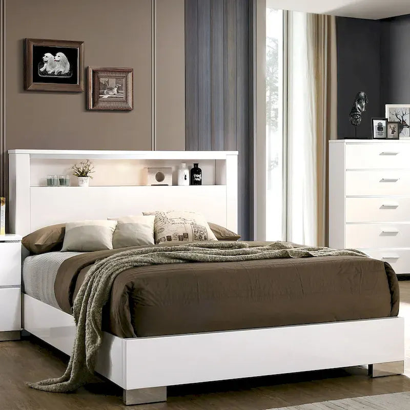 Ensemble lit et commode haute 2 pièces contemporain Champs en bois massif Furniture of America
