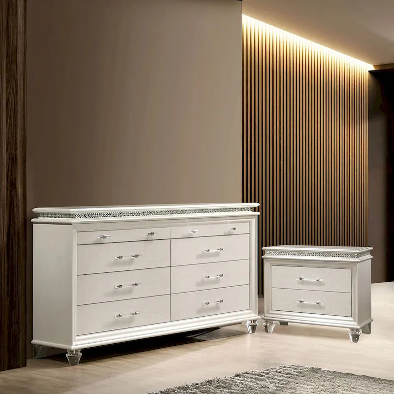 Ensemble de 2 chevets et commode Xian blanc de transition par Furniture of America