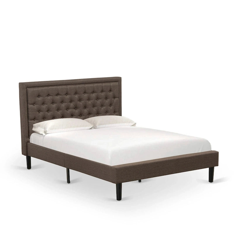 East West Furniture Ensemble de lit Queen Size – Cadre de lit marron avec tête de lit et petite table de chevet – Pieds finition noire (options de table d'appoint)
