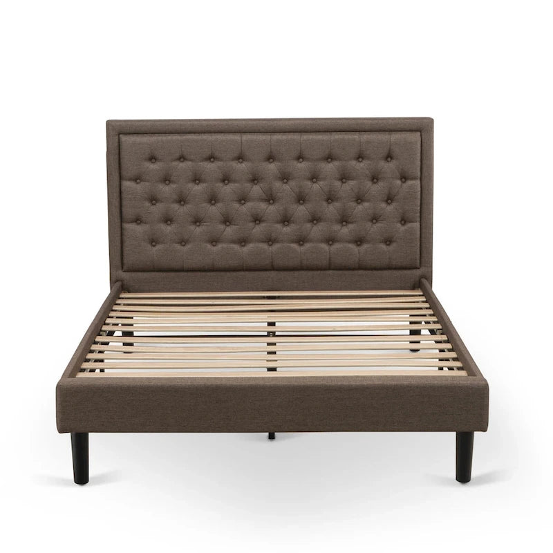 East West Furniture Ensemble de lit Queen Size – Cadre de lit marron avec tête de lit et petite table de chevet – Pieds finition noire (options de table d'appoint)