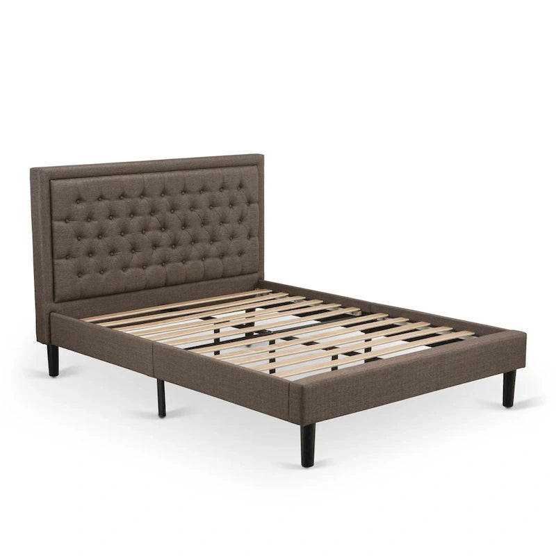 East West Furniture Ensemble de lit Queen Size – Cadre de lit marron avec tête de lit et petite table de chevet – Pieds finition noire (options de table d'appoint)