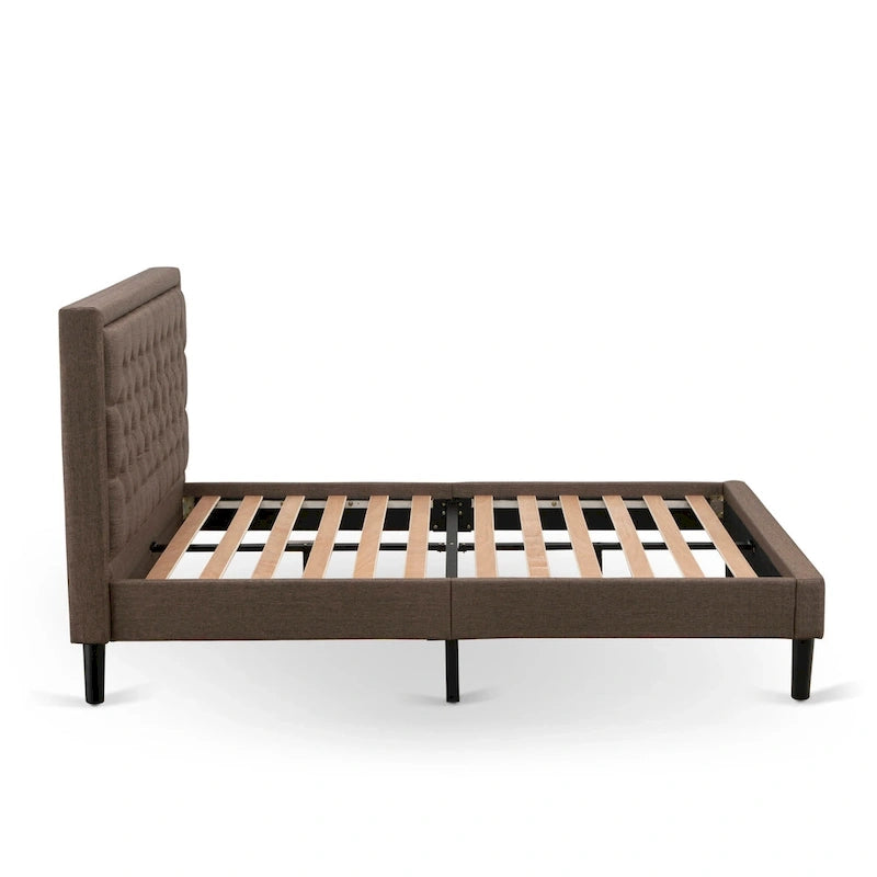 East West Furniture Ensemble de lit Queen Size – Cadre de lit marron avec tête de lit et petite table de chevet – Pieds finition noire (options de table d'appoint)
