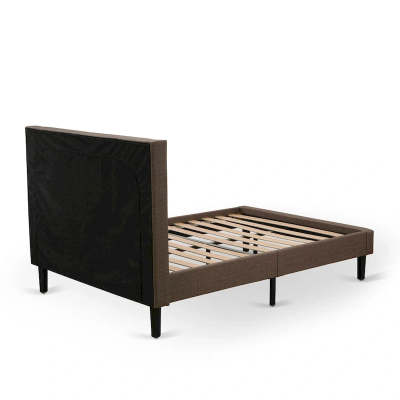 East West Furniture Ensemble de lit Queen Size – Cadre de lit marron avec tête de lit et petite table de chevet – Pieds finition noire (options de table d'appoint)