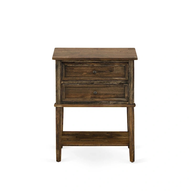 East West Furniture Ensemble de lit Queen Size – Cadre de lit marron avec tête de lit et petite table de chevet – Pieds finition noire (options de table d'appoint)