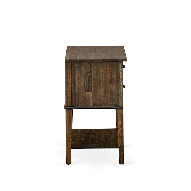 East West Furniture Ensemble de lit Queen Size – Cadre de lit marron avec tête de lit et petite table de chevet – Pieds finition noire (options de table d'appoint)