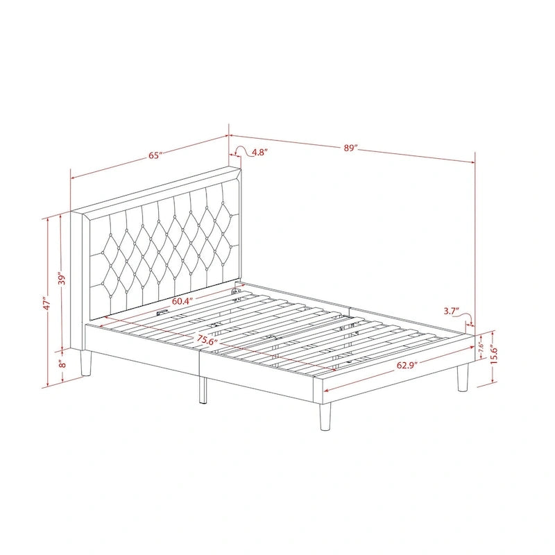 East West Furniture Ensemble de lit Queen Size – Cadre de lit marron avec tête de lit et petite table de chevet – Pieds finition noire (options de table d'appoint)