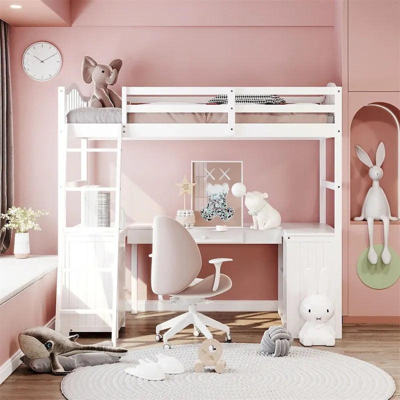 Merax Twin Loft Bed with Drawers, Cabinet, Shelves and Desk