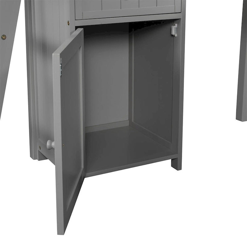 Lit mezzanine double Merax avec tiroirs, armoire, étagères et bureau