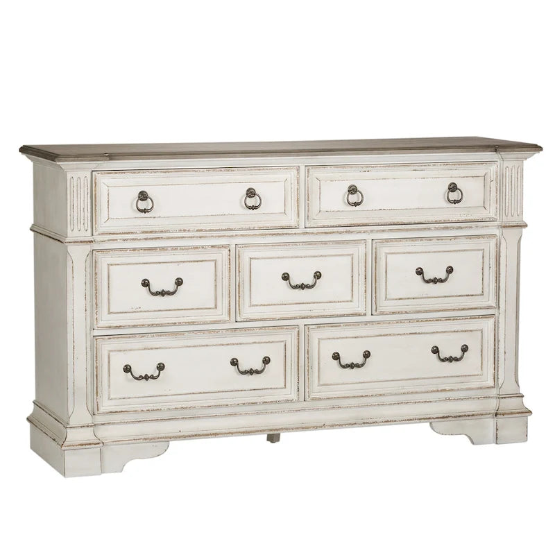 Commode et miroir The Gray Barn Abbey Park marron vieilli et blanc antique