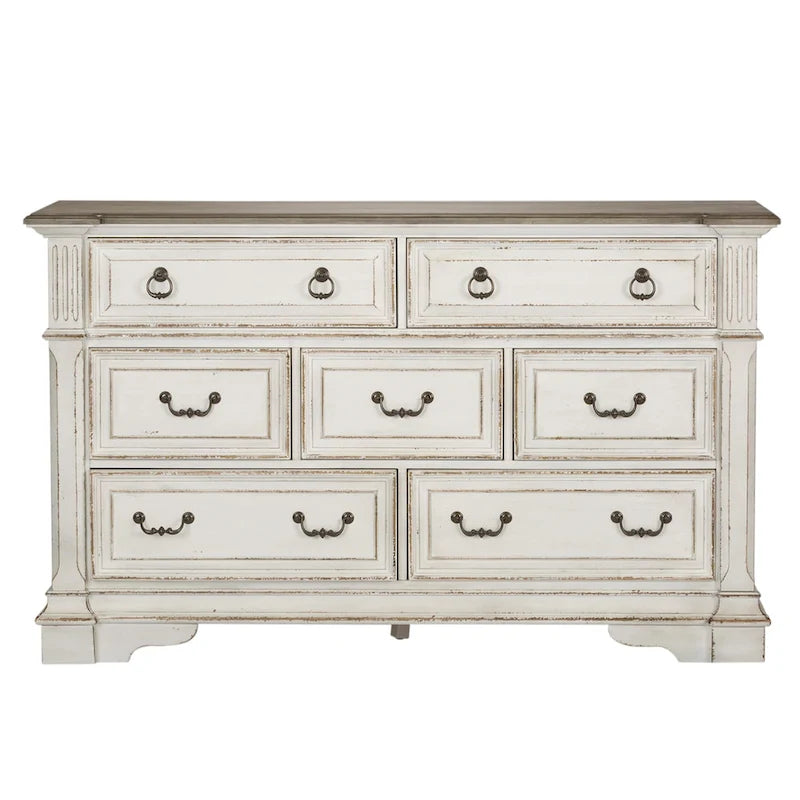 Commode et miroir The Gray Barn Abbey Park marron vieilli et blanc antique