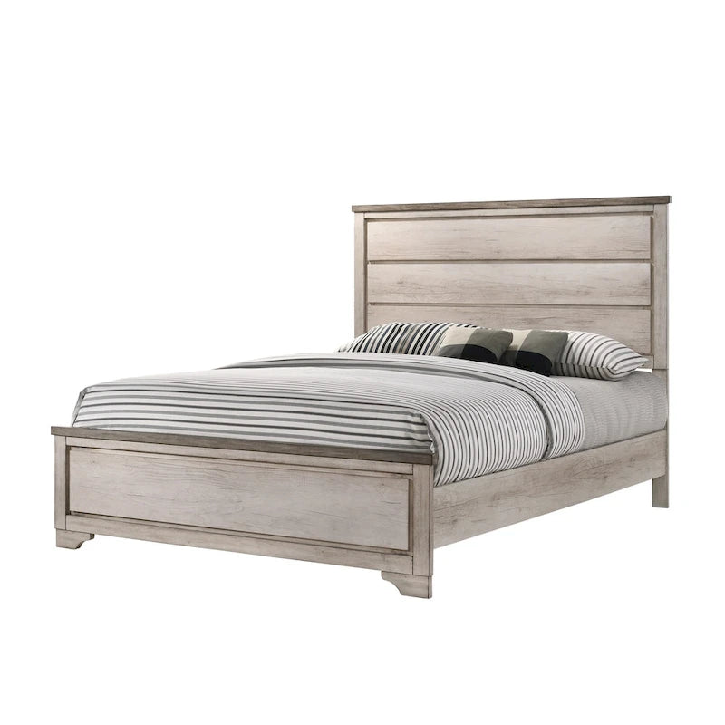Parure de chambre 5 pièces avec tête de lit panneaux en bois flotté rustique Anallese