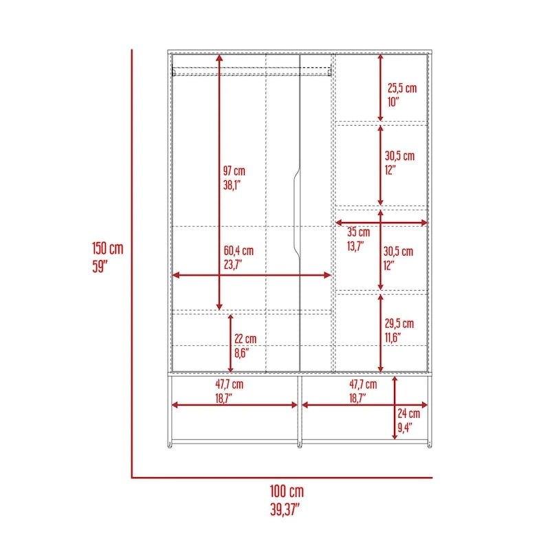 Armoire double rose FM Furniture avec tringle