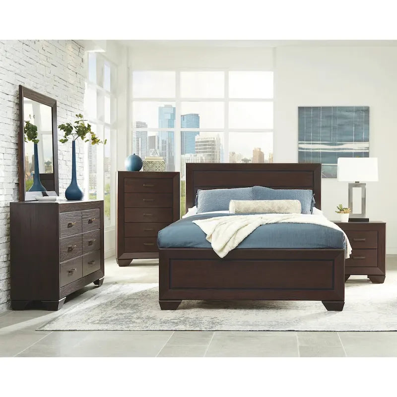 Ensemble de chambre à coucher 5 pièces Oatfield Dark Cocoa avec 2 tables de chevet
