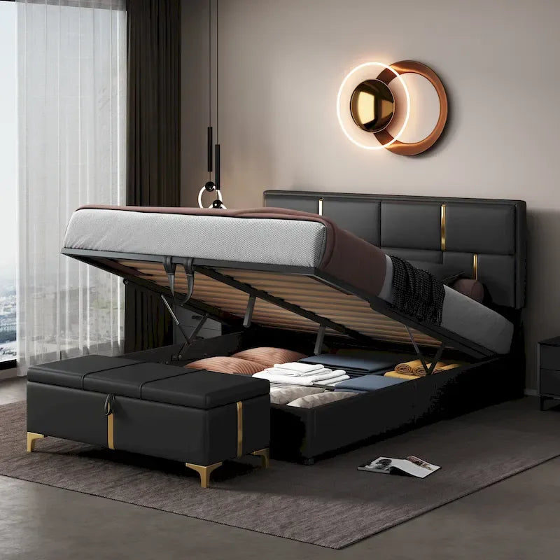 Ensembles de chambre à coucher 2 pièces, lit plateforme tapissé de taille Queen
