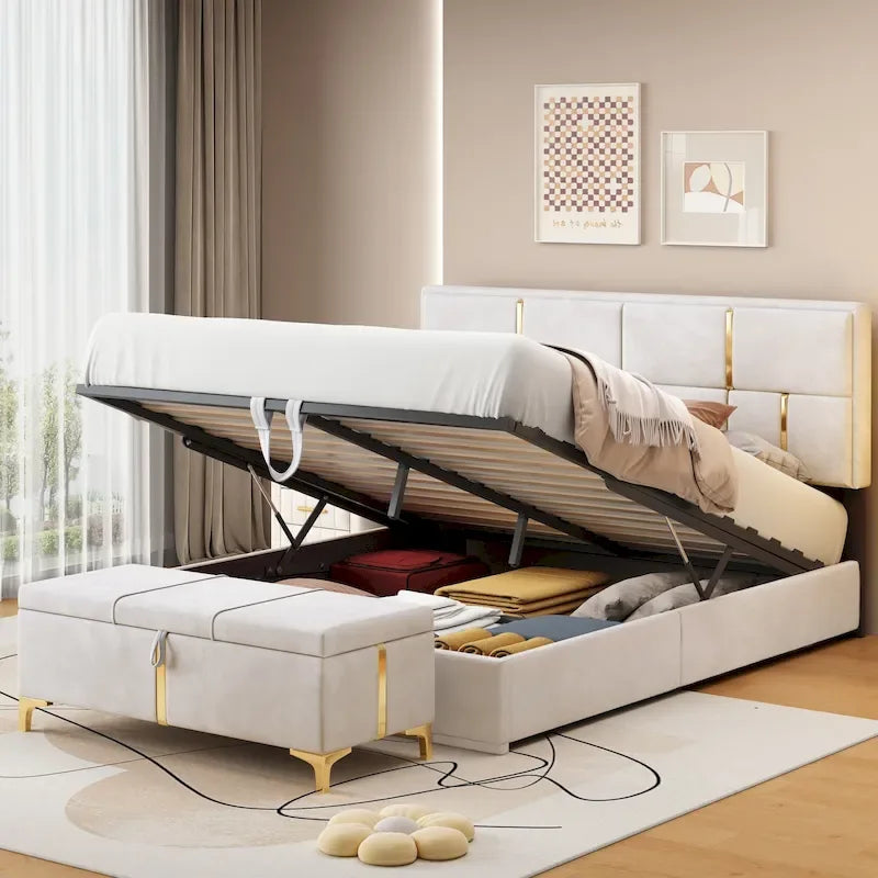 Ensembles de chambre à coucher 2 pièces, lit plateforme tapissé de taille Queen