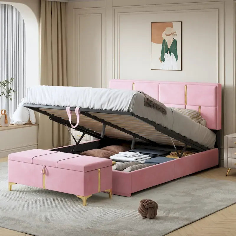 Ensembles de chambre à coucher 2 pièces, lit plateforme tapissé de taille Queen