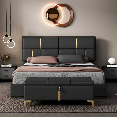 Ensembles de chambre à coucher 2 pièces, lit plateforme tapissé de taille Queen
