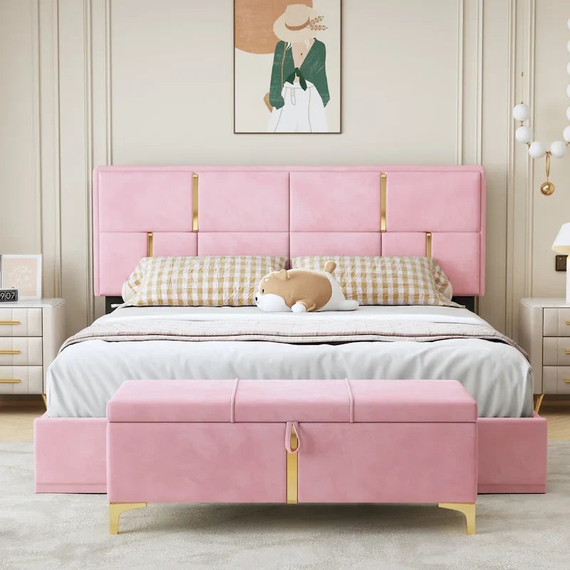 Ensembles de chambre à coucher 2 pièces, lit plateforme tapissé de taille Queen